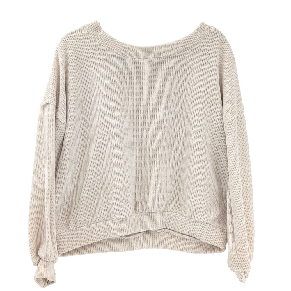 Suzy D London Beige Scoop Neck Chunky Knit Oversized Cropped Sweater Italy Small